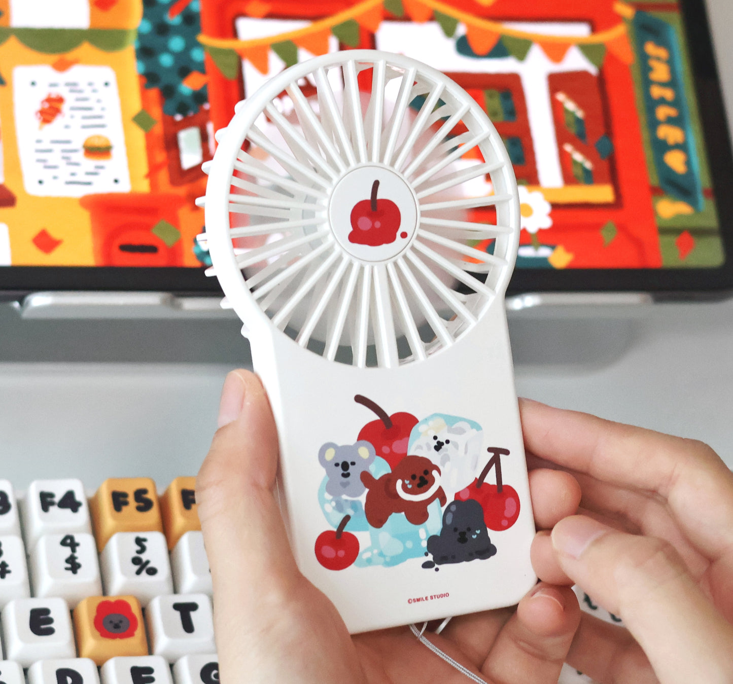 (Vinnic x Smile Studio) Smile Friends with Cherry Portable Mini Fan