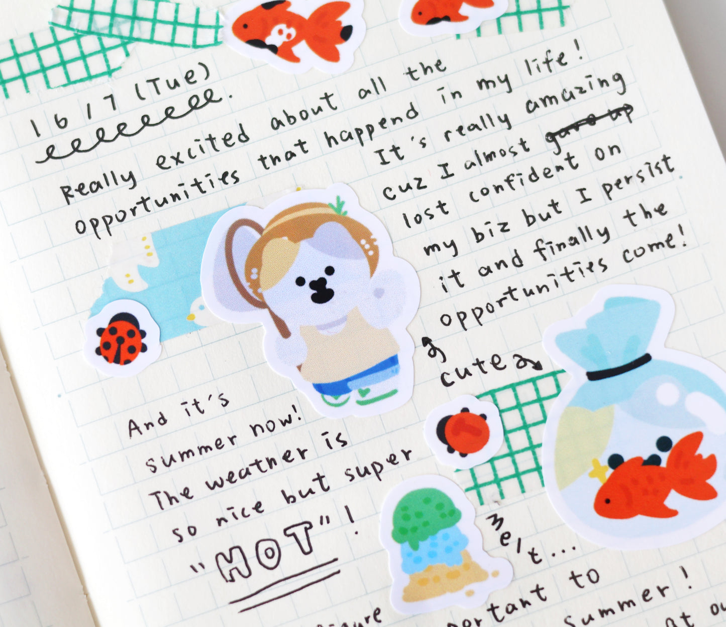MeMe Cat in Summer Glossy Sticker Sheet