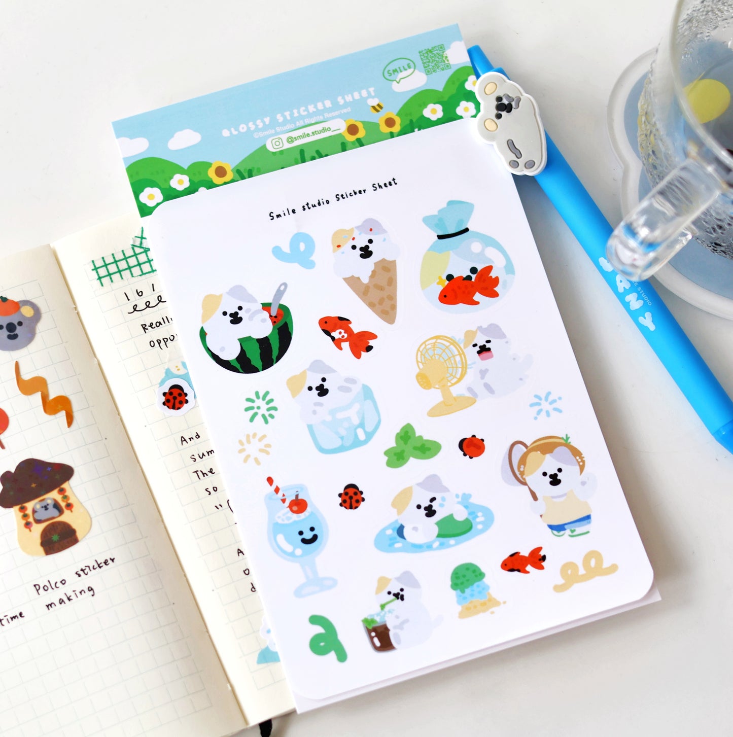 MeMe Cat in Summer Glossy Sticker Sheet