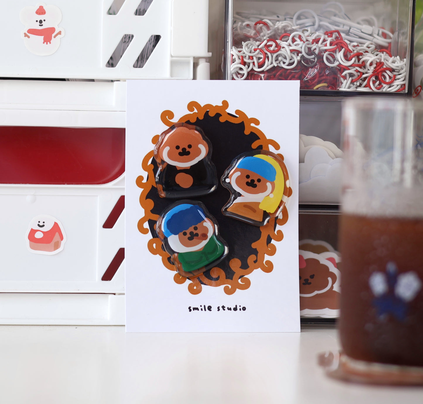 Rice Cake Puppy with Famous Painting Magnet Set