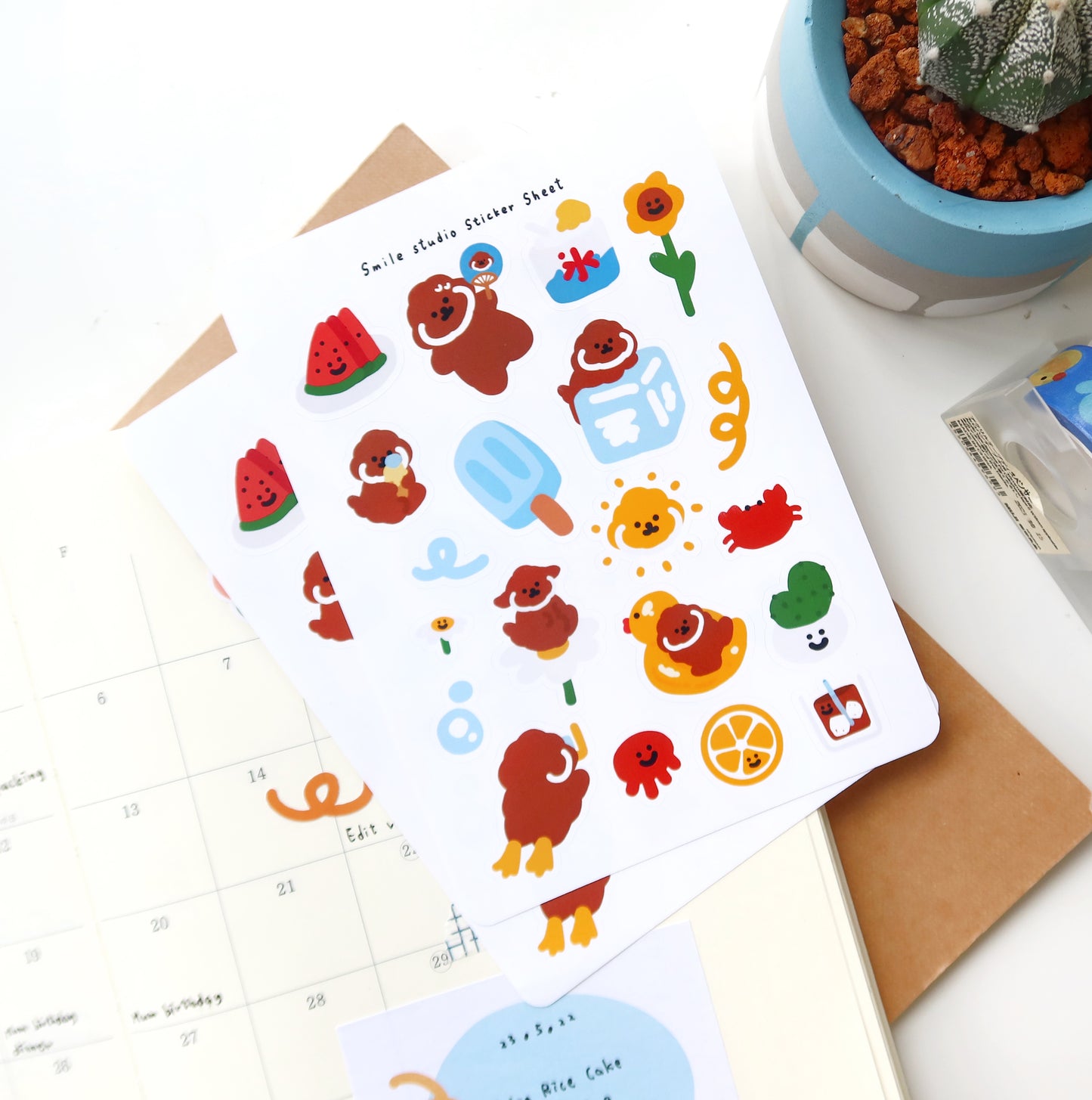 Rice Cake Puppy in Summer Glossy Sticker Sheet