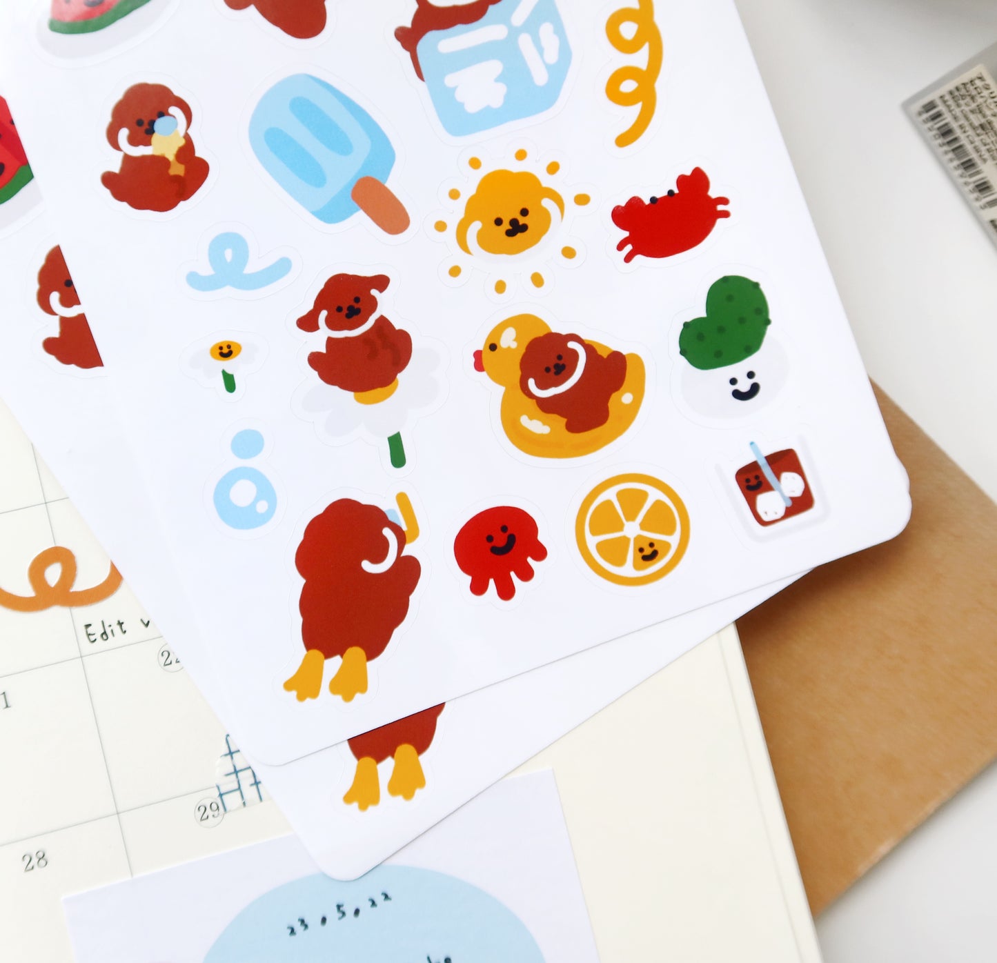 Rice Cake Puppy in Summer Glossy Sticker Sheet
