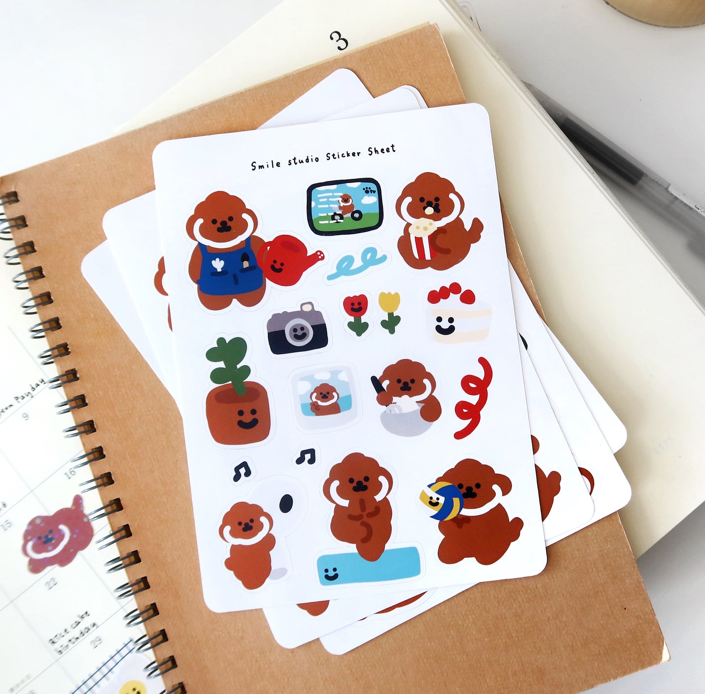 Rice Cake Puppy with Hobbies Glossy Sticker Sheet