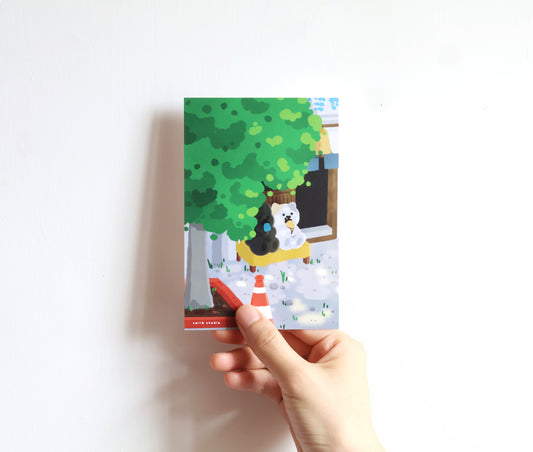MoMo Rabbit & MeMe Cat Under the Grocery Shade Art Print