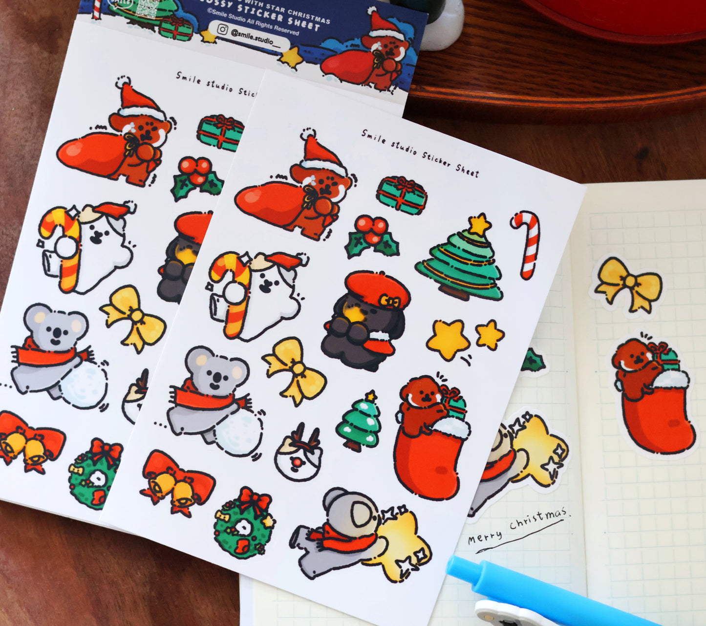 Smile Friends with Star Christmas Glossy Sticker Sheet