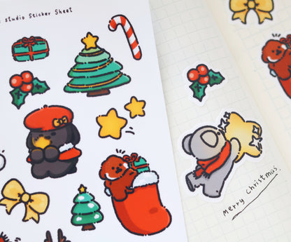 Smile Friends with Star Christmas Glossy Sticker Sheet