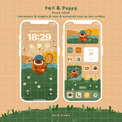 Rice Cake Puppy in Fall IOS theme